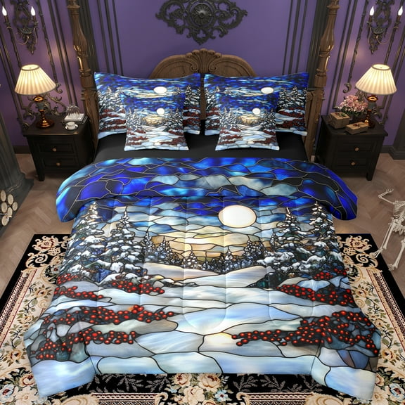 Homewish Red Berry 7pcs Bedding Comforter Set,Rustic Farmhouse Cabin Queen Bedding Sets,Winter Theme Queen Sheet Sets For Girl Boys,Ultra Soft Home Decor Reversible