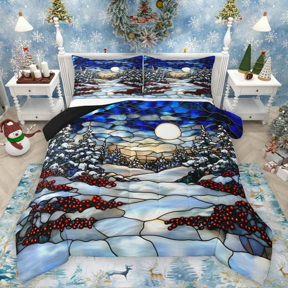 Homewish Red Berry Queen Comforter Set,Rustic Farmhouse Cabin Bedding Sets,Winter Theme Bedding Comforter Set For Girl Boys,Ultra Soft Home Decor Reversible,3pcs