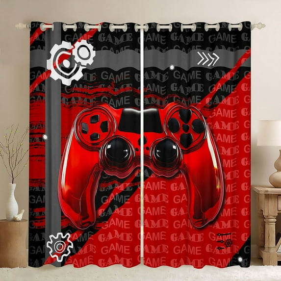 Homewish Red Black Console Black Out Curtains,Gamer Gaming Curtains Pack of 2 (42x63 Each),3D Cartoon Gamepad Bedroom Curtains For Adults,Luxury Bedroom Decor