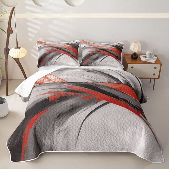 Homewish Red Black Ombre Bed Spread Queen,Modern Artwork Queen Coverlet Set,3pcs