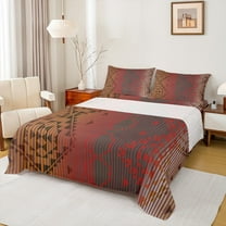 Homewish Red Brown Aztec Twin Sheet Sets for Adult, Hippie Stripes Abstract Twin Fitted Sheet, Southwestern Style Flat Sheet, Super Cozy Room Decor, 3pcs