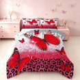 thumbnail image 1 of Homewish Red Butterfly Queen Comforter Set, Bling Cheeetah Print Comforter Sets Queen for Girls, Polka Dots Reversible, 3-Piece 1 Comforter and 2 Pillowcases, 1 of 6