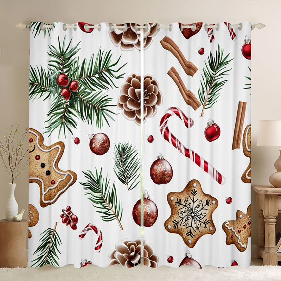 Homewish Red Candy Cane Blackout Curtains Set of 2 (52x84 Each),Chic Christmas Ball Window Curtains,Happy New Year Curtains and Drapes For Men Women,Ultra Soft Home Decor