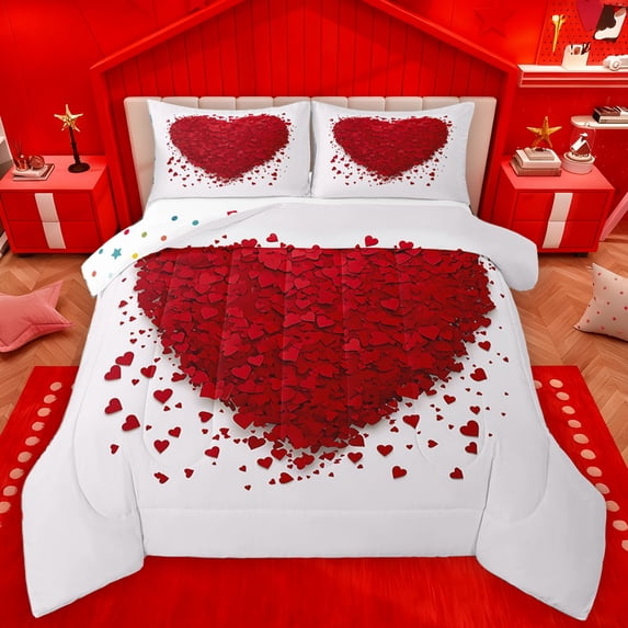 Homewish Red Cartoon Loves Bedding Comforter Set,Happy Valentine'S Day Twin Comforter Sets,Romantic Theme Bedding Set For Men Women,Luxury Bedroom Decor Reversible,2pcs