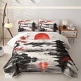 thumbnail image 1 of Homewish Red Cherry Blossoms Bed Spread Queen,Sunset Ink Painting Queen Coverlet Set,3-Piece, 1 of 7