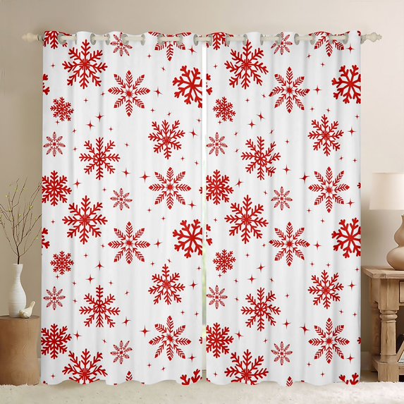 Homewish Red Christmas Snowflake Blackout Curtains Set of 2 (52x84 Each), Dreamy Fairy Tale Window Curtains, Teens Kids Boys Girls Curtains and Drapes, Living Room Curtains Decor