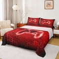 thumbnail image 1 of Homewish Red Gamer Twin Sheet Sets 3pcs for Adults Female Men,Video Game Twin Fitted Sheet Microfiber,Geometric Hexagon Honeycomb Breathable Flat Sheet,Super Cozy Room Decor, 1 of 7