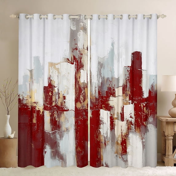 Homewish Red Gold Gradient Blackout Curtains,Modern Abstract Artwork Curtains Pack of 2 (42x84 Each)