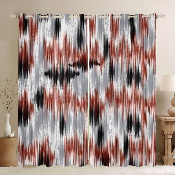 Homewish Red Gray Ombre Blackout Curtains Set of 2 (52x84 Each),Modern Geometric Curtain