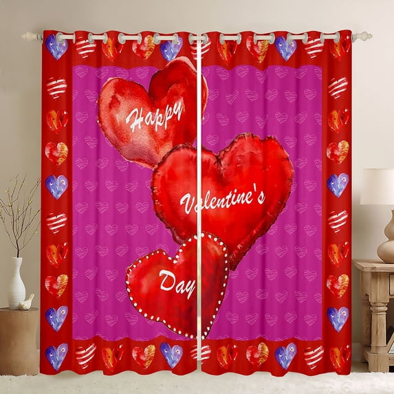 Homewish Red Love Heart Print Black Out Curtains For Adults Boys Girls,Happy Valentine'S Day Curtains Pack of 2 (42x63 Each),Romantic Lover Couple Bedroom Curtains,Lightweight Room Decor