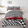 thumbnail image 1 of Homewish Red Racing Car Bedding Comforter Set,Checkerboard Race Flag Twin Comforter Sets,Red Gray Black Bedding Set For Boys Kids,Ultra Soft Home Decor Reversible,2-Piece, 1 of 8