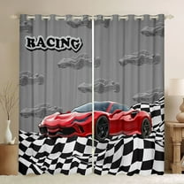 Homewish Red Racing Car Black Out Curtains,Checkerboard Race Flag Curtains Pack of 2 (42x63 Each),Red Gray Black Bedroom Curtains For Boys Kids,Ultra Soft Home Decor