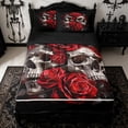 thumbnail image 1 of Homewish Red Rose Skulls Zipper Full Size Comforter Sets with Fitted Sheet and 2 Pillowcases for Women Men, Splatter Gothic Graffiti Art Zipper Bedding Set, Black Reversible, 4pcs, 1 of 6