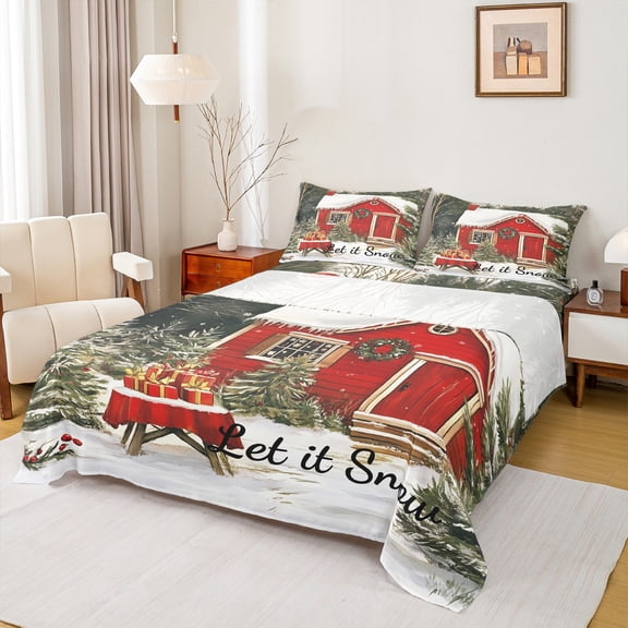 Homewish Red Rustic Cabin Full Size Sheets for Kids, Merry Christmas Bed Sheets, Vintage Western Festival Sheet Sets, Microfiber Bedroom Decor, 4-Piece
