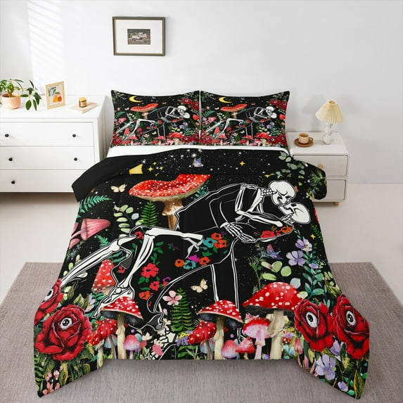 Homewish Red Rustic Mushroom Twin Comforter Set, Luxury Reversible Bedroom Decor, 2-Piece