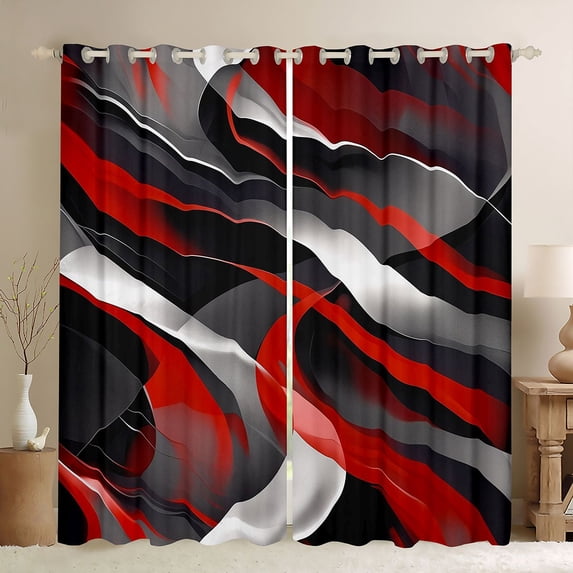 Homewish Red Spiral Stripes Kitchen Curtains,Aesthetic Geometric Black Out Curtains Pack of 2 (42x63 Each)