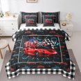 thumbnail image 1 of Homewish Red Sport Car Bedding Comforter Set 7 Pieces for Kids Children Teens,USA Flag Full Bedding Set Lightweight,Geometric Plaid Honeycomb Fitted Sheet Flat Sheet,Lightweight Room Decor, 1 of 8