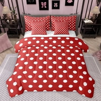 Homewish Red White Geometric Circle Boy Girl Twin Bedding Sets 7-Piece,Polka Dots Bedding Comforter Set Microfiber,Vintage Aesthetic Breathable Sheet Sets,Luxury Bedroom Decor,Reversible