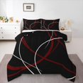 thumbnail image 1 of Homewish Red White Lines Queen Comforter Set,Abstract Modern Comforter Sets Queen,Black Red,Black Reversible,3 Pieces,1 Comforter and 2 Pillowcases, 1 of 7