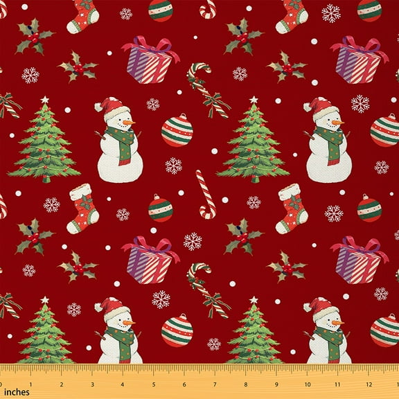 Homewish Red Xmas Tree 01 for Girls, Kawaii Winter Snowman Room Decor Fabric by the Yard, Santa Claus Gift Sewing Fabric, Luxury Bedroom Decor