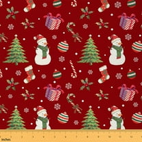 Homewish Red Xmas Tree Fabric by the Yard 1 Yard for Girls, Kawaii Winter Snowman Room Decor Fabric by the Yard, Santa Claus Gift Sewing Fabric, Luxury Bedroom Decor