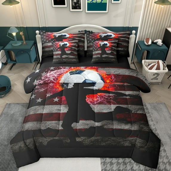 Homewish Retro American Flag 7-Piece Queen Bedding Set,Football,Red White Black,Ultra Soft