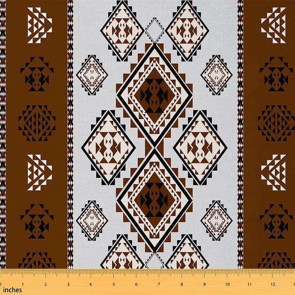 Homewish Retro Aztec Fabric by the Yard 1 Yard,Boho Geometric Home Decor Fabric by the Yard,Brown Gray Black Sewing Fabric For Men Women,Breathable Home Decor