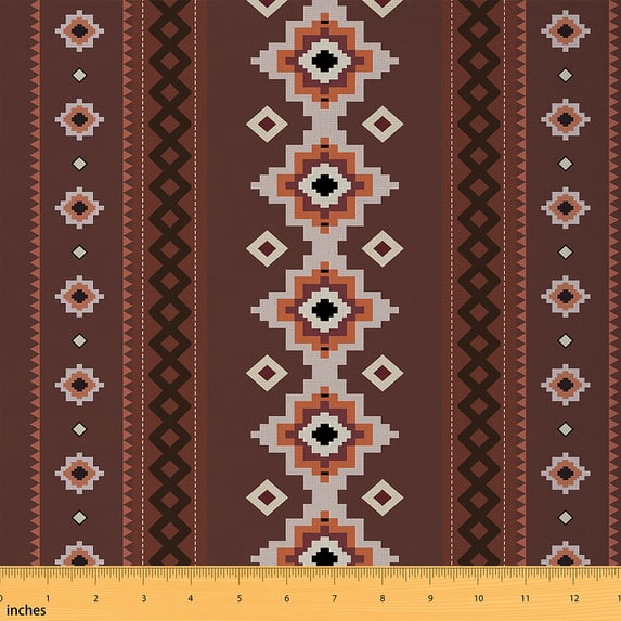 Homewish Retro Aztec Fabric by the Yard 2 Yard,Boho Geometric Room Decor Fabric by the Yard,Brown Beige Black Fabric for Sewing For Men Women,Breathable Home Decor