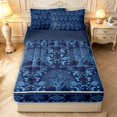 thumbnail image 1 of Homewish Retro Aztec Nature Tree Zipper Queen Comforter Set with Fitted Sheet and 2 Pillowcases,Vintage Botanical Zipper Bedding Set,Navy,Navy Blue Reversible,4pcs, 1 of 8