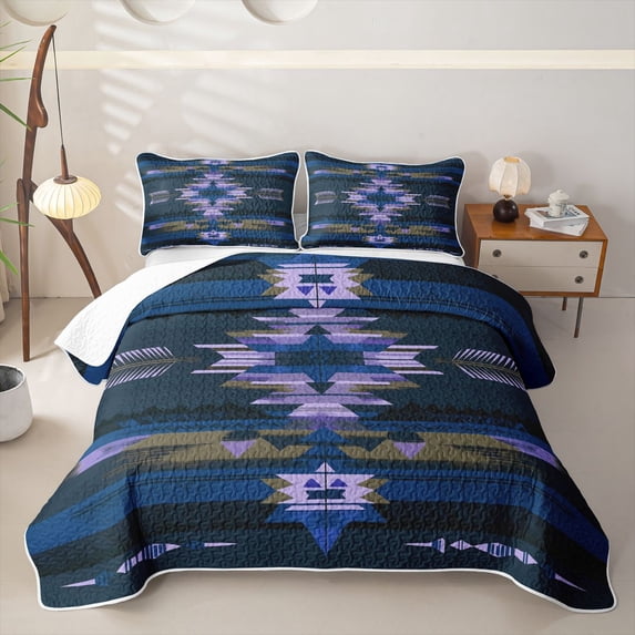 Homewish Retro Aztec Stripes Bed Spread Queen,Southwestern Tribal Themed Queen Coverlet Set,3-Piece