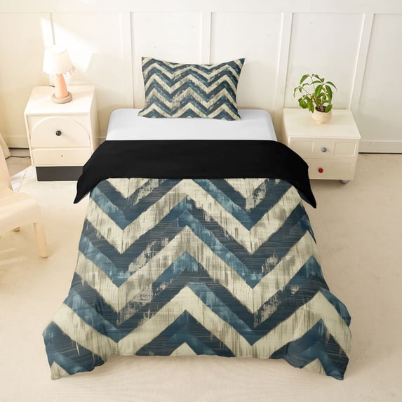 Homewish Retro Blue Cream Twin Duvet Cover,Grunge Aesthetic Twin Bedding,Black Reversible,2pcs,1 Duvet Cover and 1 Pillowcase