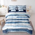 thumbnail image 1 of Homewish Retro Blue Ombre 7pcs Queen Bedding,Vintage Abstract Artwork Bedding Comforter Set Queen,Navy Blue Reversible, 1 of 8