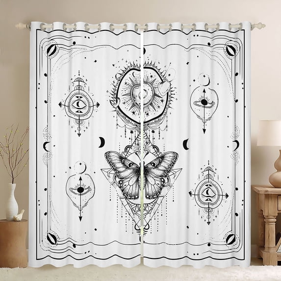 Homewish Retro Boho Moth Blackout Curtains Set of 2 (52x84 Each),Bohemain Style Window Curtains,Gothic Moon Print Curtains and Drapes For Girls Kids,Ultra Soft Home Decor
