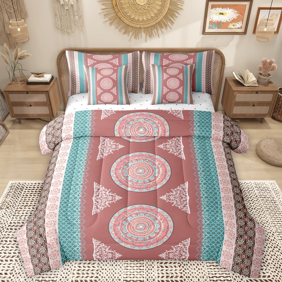 Homewish Retro Boho Print 7-Piece Twin Bedding Sets,Rustic Bohemia ...