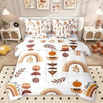 Homewish Retro Boho Rainbow 7-Piece Twin Bedding Sets,Bohemian Theme Bedding Comforter Set,Brown White Sheet Sets For Girls,Super Cozy Room Decor Reversible
