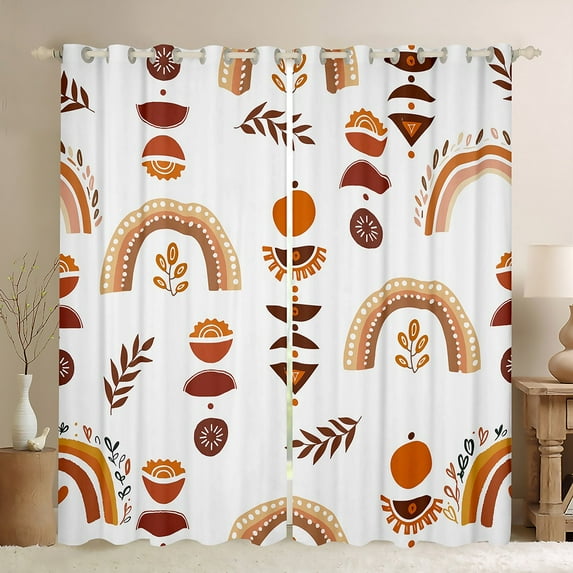 Homewish Retro Boho Rainbow Black Out Curtains,Bohemian Theme Curtains Pack of 2 (42x63 Each),Brown White Bedroom Curtains For Girls,Super Cozy Room Decor