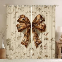 Homewish Retro Brown Bowtie Black Out Curtains,Vintage Bow Ribbon Curtains Pack of 2 (42x63 Each),Country Flower Floral Bedroom Curtains For Girls Kids,Ultra Soft Home Decor