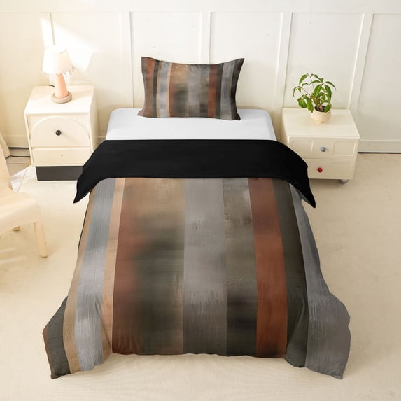 Homewish Retro Brown Twin Duvet Cover,Vintage Artwork Twin Bedding,Black Reversible,2pcs,1 Duvet Cover and 1 Pillowcase