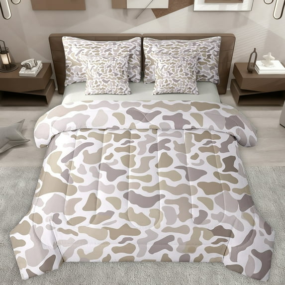 Homewish Retro Camo Camouflage 7-Piece Twin Bedding Sets,Rustic Farmhouse Bedding Comforter Set,Gray Brown Sheet Sets For Teens,Microfiber Bedroom Decor Reversible