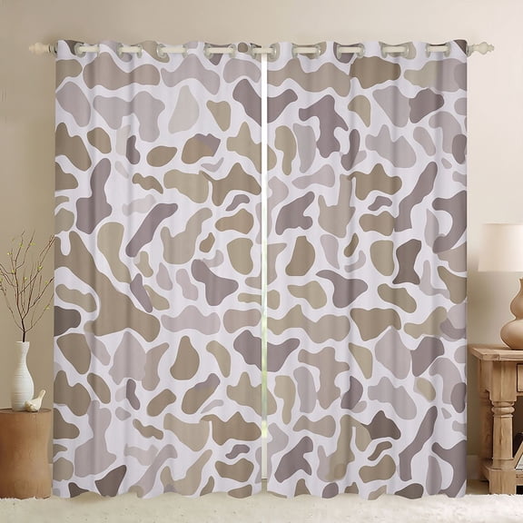 Homewish Retro Camo Camouflage Blackout Curtains Set of 2 (52x84 Each),Rustic Farmhouse Window Curtains,Gray Brown Curtains and Drapes For Teens,Microfiber Bedroom Decor