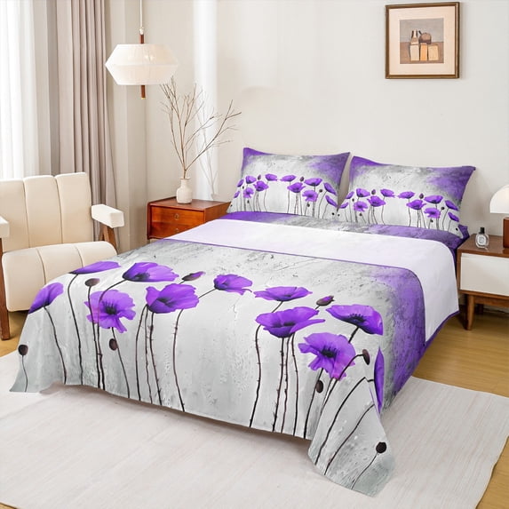 Homewish Retro Chic Flowers 4 Pieces Queen Sheet Sets for Kids Teens,Spring Garden Ultra Soft Flat Sheet,Abstract Gradient Queen Fitted Sheet,Lightweight Room Decor