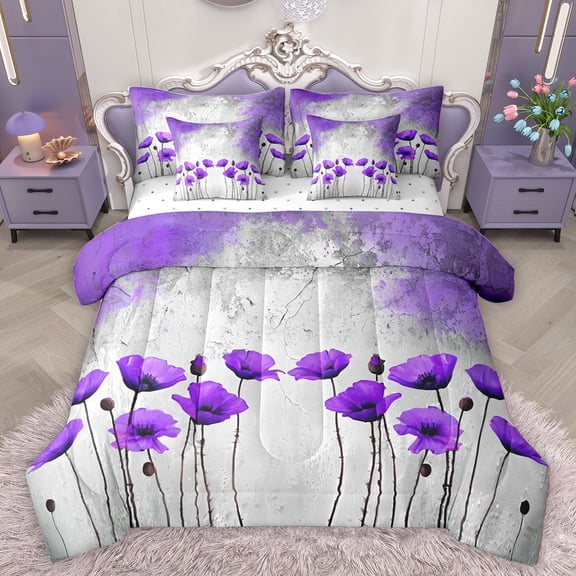 Homewish Retro Chic Flowers Twin Bedding Sets 7-Piece for Kids Teens,Spring Garden Bedding Comforter Set Microfiber,Abstract Gradient Breathable Sheet Sets,Lightweight Room Decor,Reversible