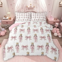 Homewish Retro Christmas Nutcracker Bedding Comforter Set,Kawaii Bow Tie Twin Comforter Sets,Merry Xmas Bedding Set For Girls,Microfiber Bedroom Decor Reversible,2-Piece