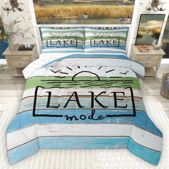 Homewish Retro Cottage Bedding Comforter Set 2pcs for Female Men Adults,Lake House Twin Comforter Sets Microfiber,Rustic Vintage Cabin Breathable Bedding Set,Super Cozy Room Decor,Reversible