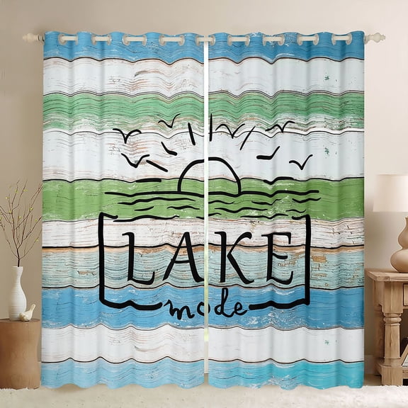 Homewish Retro Cottage Black Out Curtains for Female Men Adults,Lake House Curtains Pack of 2 (42x63 Each),Rustic Vintage Cabin Bedroom Curtains,Super Cozy Room Decor