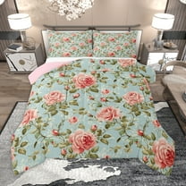 Homewish Retro Country Flower Bedding Comforter Set,Rustic Farmhouse Cabin Twin Comforter Sets,Pink Green Bedding Set For Girls Teens,Luxury Bedroom Decor Reversible,2-Piece
