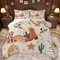 thumbnail image 1 of Homewish Retro Cowboy Boots Queen Comforter Set,Rustic Cow Print Bedding Sets,Mushroom Cacrus Flower Pattern Bedding Comforter Set For Teens,Super Cozy Room Decor Reversible,3pcs, 1 of 8