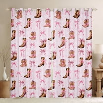 Homewish Retro Cowgirl Boots Black Out Curtains,Cartoon Bowtie Ribbon Curtains Pack of 2 (42x63 Each),Rustic Farmhouse Cabin Bedroom Curtains For Girls Kids,Breathable Home Decor