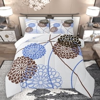 Homewish Retro Dahlia Bedding Comforter Set,Geometric Striped Twin Comforter Sets,White Blue Brown Bedding Set For Men Women,Breathable Home Decor,2-Piece