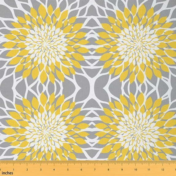 Homewish Retro Dahlia Flower Fabric by the Yard 1 Yard,Summer Botanical Home Decor Fabric by the Yard,Yellow Gray Sewing Fabric For Men Women, Super Cozy Room Decor